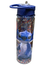 Cargar imagen en el visor de la galería, Stitch Botella de Plástico Doble Pared con Diamantina “Cute Trouble” Tapa con Asa y Popote Plegable Capacidad 500 ml