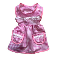 Cargar imagen en el visor de la galería, Mandil para Perro Estilo Doñita Disfraz Dogñita Cuadros con Encaje y Bolsillos