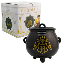 Cargar imagen en el visor de la galería, Galletero Harry Potter de Cerámica Escudo Hogwrts, Caldero Mágico en 3D con Tapa Hermética y Caja de Regalo