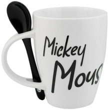 Cargar imagen en el visor de la galería, Juego de 2 Tazas Porcelana con Cuchara, Diseño Mickey Mouse en Arte Sketch, Capacidad 310 ML con Caja de Regalo