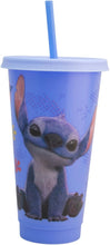 Cargar imagen en el visor de la galería, Stitch Vaso de plastico con tapa y popote, vaso para niños escolar, vaso para agua, jugos, sodas.