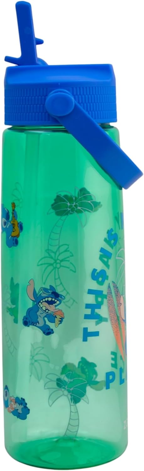Stitch Botella de Agua Disney Lilo & Stitch 887ml, Vaso Reutilizable con Asa de Transporte, Diseño Tropical, Vaso Portátil para Deporte, Escuela, Oficina
