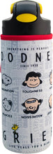 Cargar imagen en el visor de la galería, Snoopy Botella escolar con funda Peanuts, Vaso para transportar bebidas de 600ML con botón push.