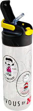 Cargar imagen en el visor de la galería, Snoopy Botella escolar con funda Peanuts, Vaso para transportar bebidas de 600ML con botón push.