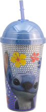 Cargar imagen en el visor de la galería, Stitch Vaso doble pared con tapa metalica y popote con diamantes Stitch pelicula de 500ml, vaso para beber agua, jugo, soda