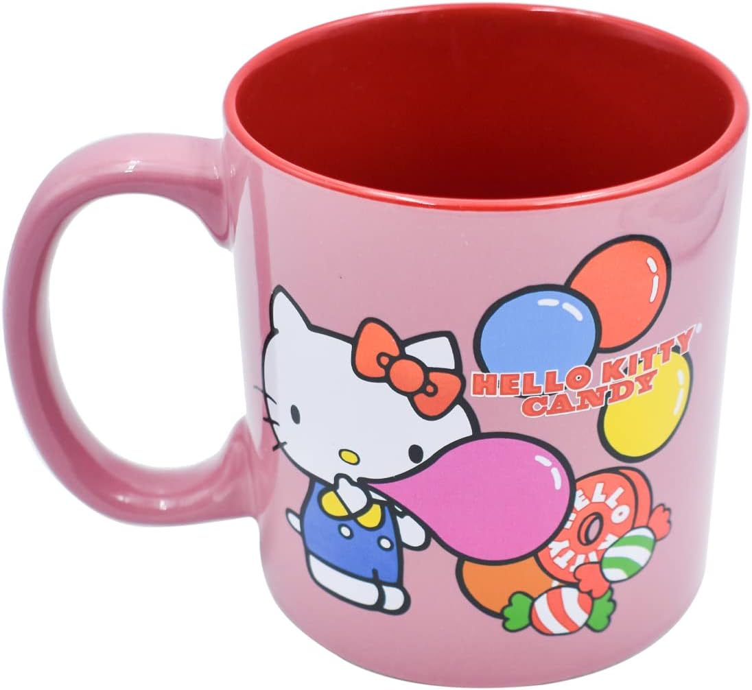 Hello Kitty Tarro de Cerámica Metalizado Kitty Sweet Candy Sanrio Capacidad 591 mililitros, Color Rosa