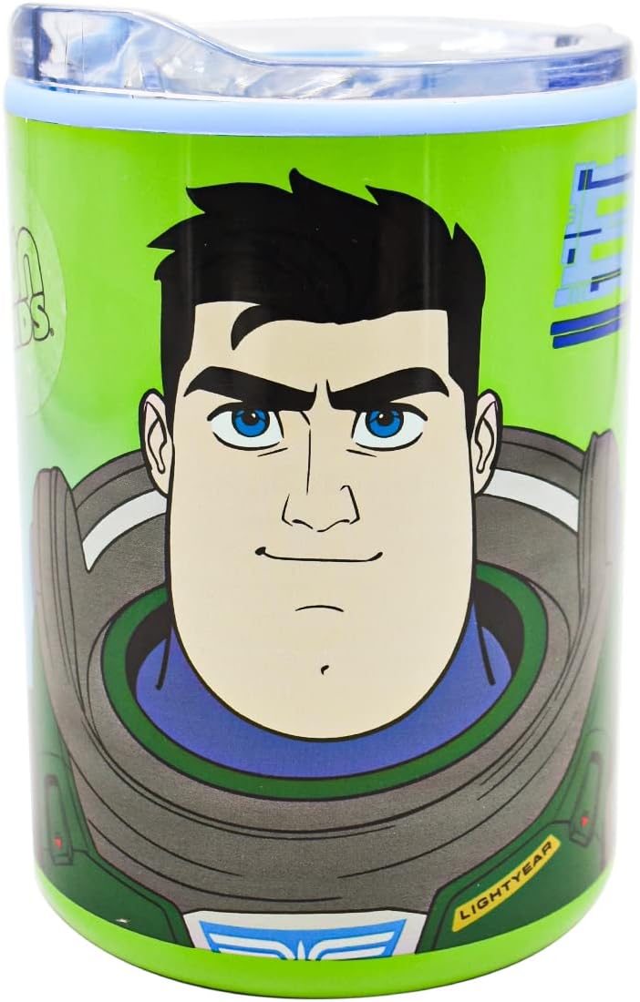 Buzz Lightyear Termo Disney Pixar Vaso Doble Pared de Acero Inoxidable con Tapa Deslizable Transparente, Diseño Lightyear, Termo para Escritorio, 350 mililitros, Multicolor