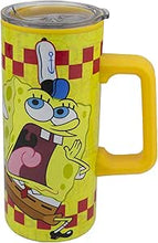 Cargar imagen en el visor de la galería, Bob Esponja Termo Doble Pared Con Asa, Colección Bob Esponja 25 Aniversario, Diseño Bob Esponja & Cangreburguer, Termo con Tapa Transparente, Capacidad 500 mililitros