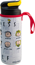 Cargar imagen en el visor de la galería, Snoopy Botella escolar con funda Peanuts, Vaso para transportar bebidas de 600ML con botón push.
