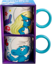 Cargar imagen en el visor de la galería, Los PItufos Set de 2 Tazas de Porcelana Apilables 330 ml – Tarros con Asa Azul Smurfs
