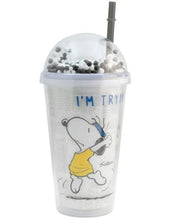 Cargar imagen en el visor de la galería, Snoopy Vaso De Plástico Doble Pared Con Tapa Domo Y Popote Peanuts 75 Aniversario con Bolitas de Colores Capacidad 480 Ml