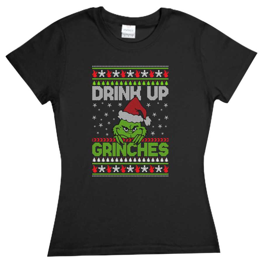 Playera Drink Up Grinches estilo Ugly Sweater Navidad Familia Fiesta EventoGrinch Reunion Corte Dama/Caballero o Infantil