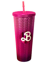 Cargar imagen en el visor de la galería, Vaso Barbie Texturizado Tachuelas con popote termico capacidd 24 onzas