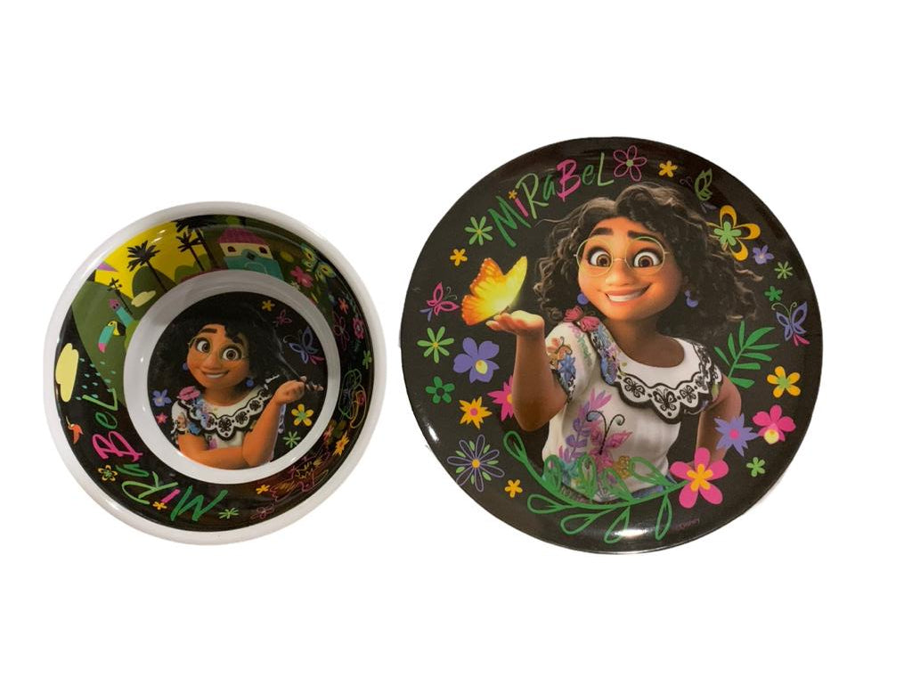 Encanto Disney Mirabel Set 3 piezas para Melamina, con plato, tazón y Botella de Agua