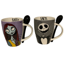 Cargar imagen en el visor de la galería, Jack & Sally Juego de 2 Tarros con Cuchara de pareja San Valentin Tazas Novios
