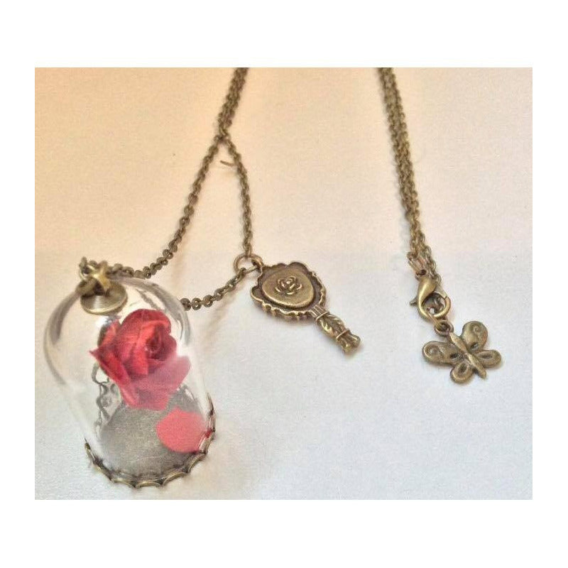 Collar Rosa Encantada La Bella Y La Bestia