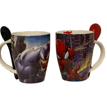 Cargar imagen en el visor de la galería, Set 2 Tazas Spiderman & Venom Pareja Amistad Marvel Tarros con Cucharas Hombre Araña