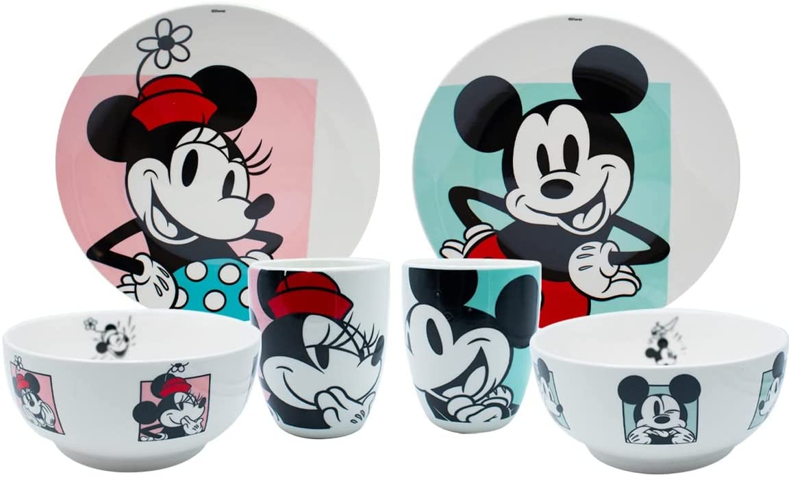 Vajilla Disney Mickey y Minnie Mouse de Porcelana 12 Piezas