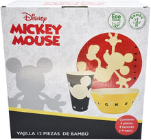 Cargar imagen en el visor de la galería, Mickey Mouse Vajilla Ecologica De Bambú Disney Colección 12 Piezas Para 4 personas