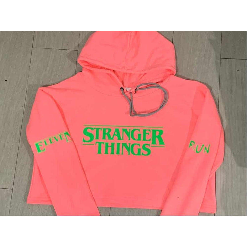 Stranger Things Hoodie Crop Top Neón