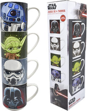 Cargar imagen en el visor de la galería, Set Star Wars 4 Tarros Apilables 4 Personajes R2-d2 Darth Vader Yoda y Storm Trooper 330 ml Tazas Ceramica