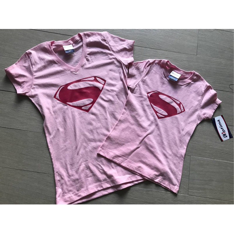 Pkt Playeras Superman Duo Mama E Hija Rosa Familia Dc Comics