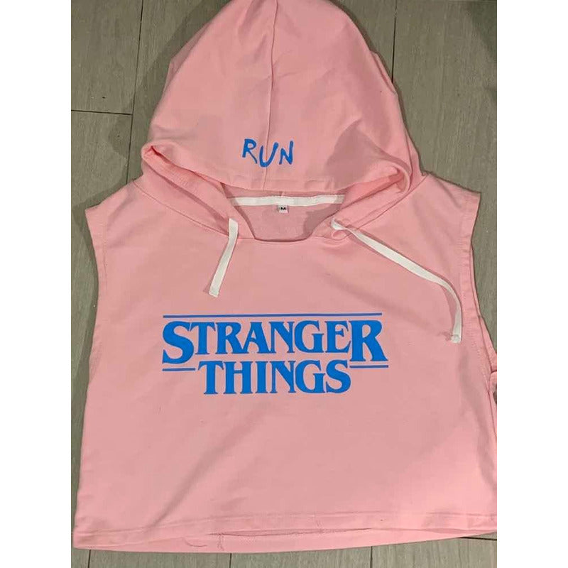 Stranger Things Hoodie Crop Top Rosa Pastel