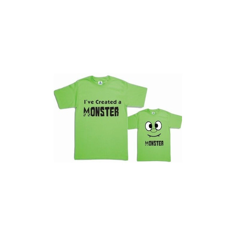 Pkt 2 Playeras Monster Papá Mama E Hijo Verde