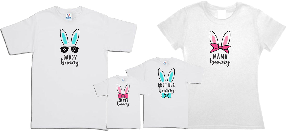 Set 4 Playeras Pascua Mamá Bunny Dia de las Madres Mamá, Papá e hijos Familia Evento Dia del Padre Conejito