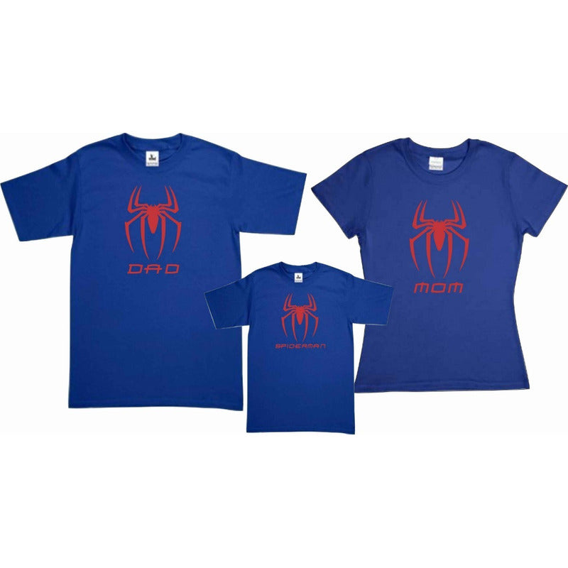 Set 3 Playeras Spiderman Familia Evento Día Del Padre Azul