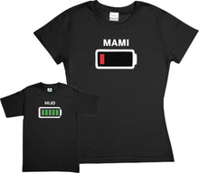 Cargar imagen en el visor de la galería, Pkt Set 2 Playeras Bateria Baja Pila Sin Energia Dia de las Madres Mamá e hijo / hija Familia Evento Duo