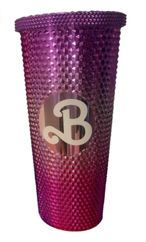 Vaso Barbie Texturizado Tachuelas con popote termico capacidd 24 onzas