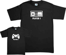 Cargar imagen en el visor de la galería, Set Gamer Player 1 & 2 2 Playeras papa e hijo Dia del Padre Familia Evento Duo Papá e Hijo