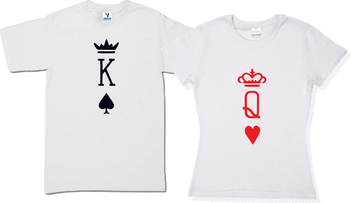 Set Naipes Reina de Corazones y Rey de Espadas 2 Playeras Pareja Novios Amistad Picas Poker San Valentin