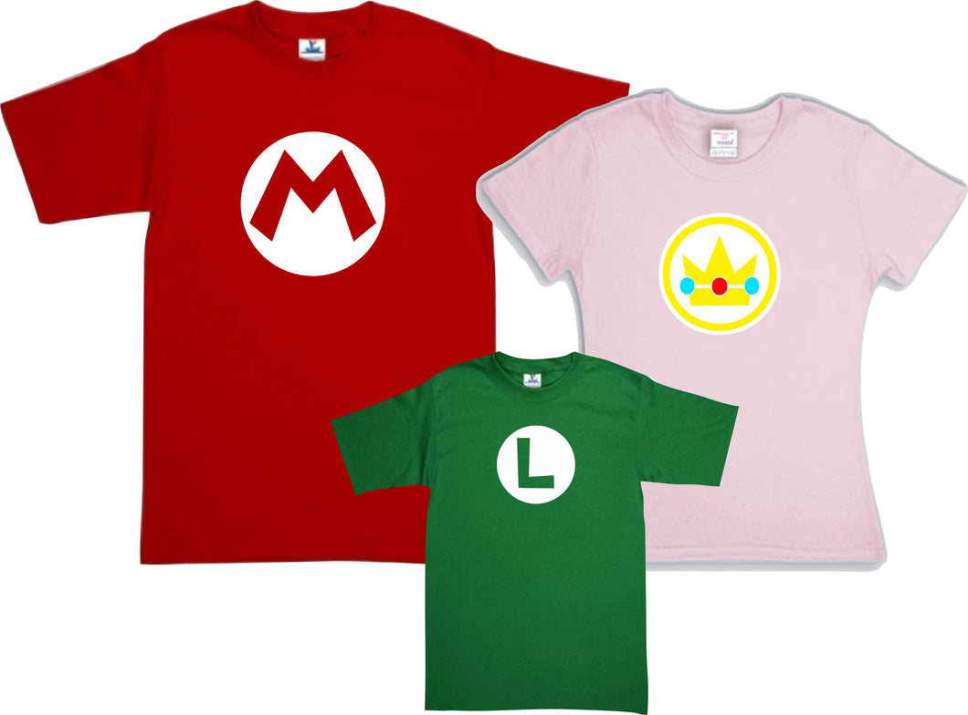 Set 3 Mario Luigi Princesa Peach Gamer Playeras Familia Evento Fiesta Juego Papá Mamá Infantil Cosplay