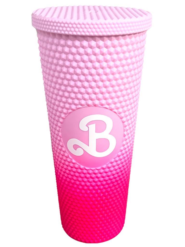 Vaso  Barbie Texturizado Tachuelas con popote termico capacidd 24 onzas