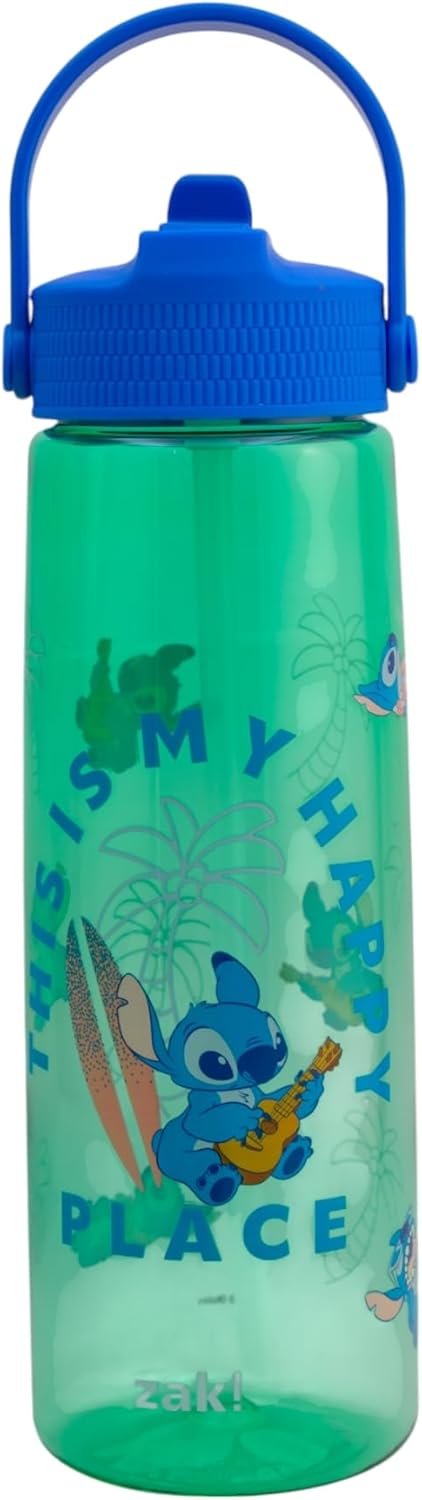 Stitch Botella de Agua Disney Lilo & Stitch 887ml, Vaso Reutilizable con Asa de Transporte, Diseño Tropical, Vaso Portátil para Deporte, Escuela, Oficina