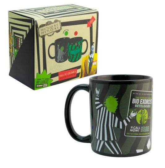 Beetlejuice Taza Mágica Cerámica Brilla En Oscuridad Tarro 340 Ml Color Negro