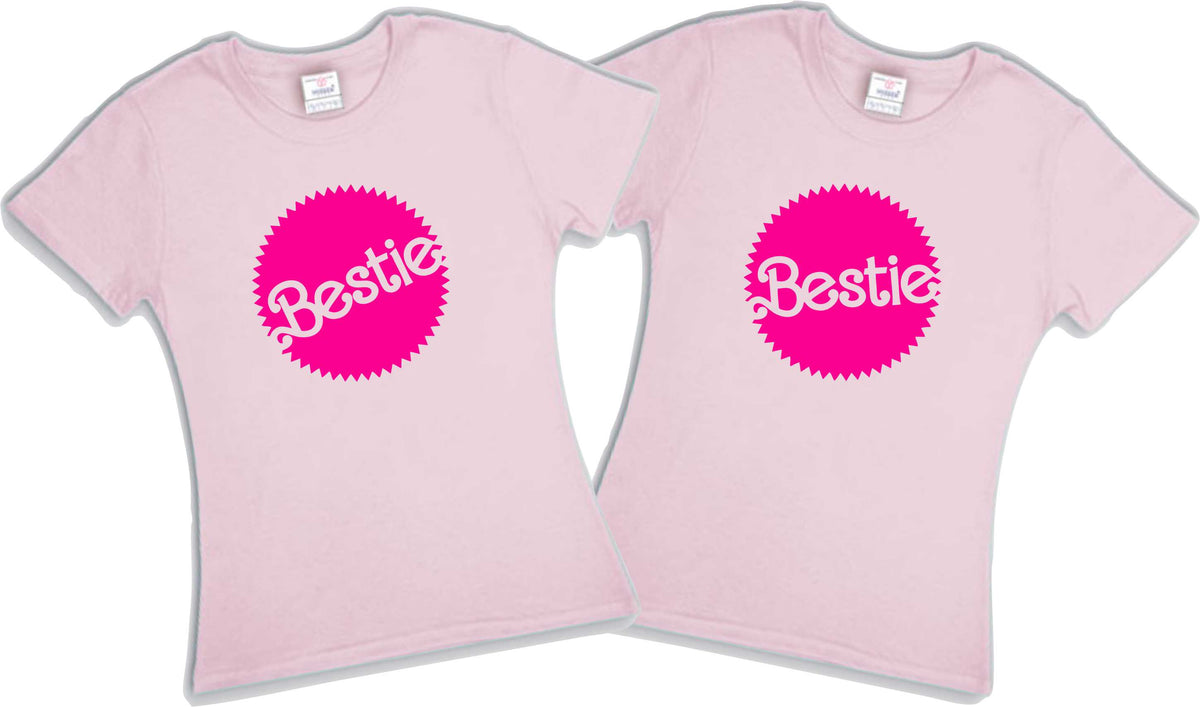 Set 2 Playeras Bestie Barbie Amistad Dama / Caballero / Infantil Fiesta Cosplay San Valentin