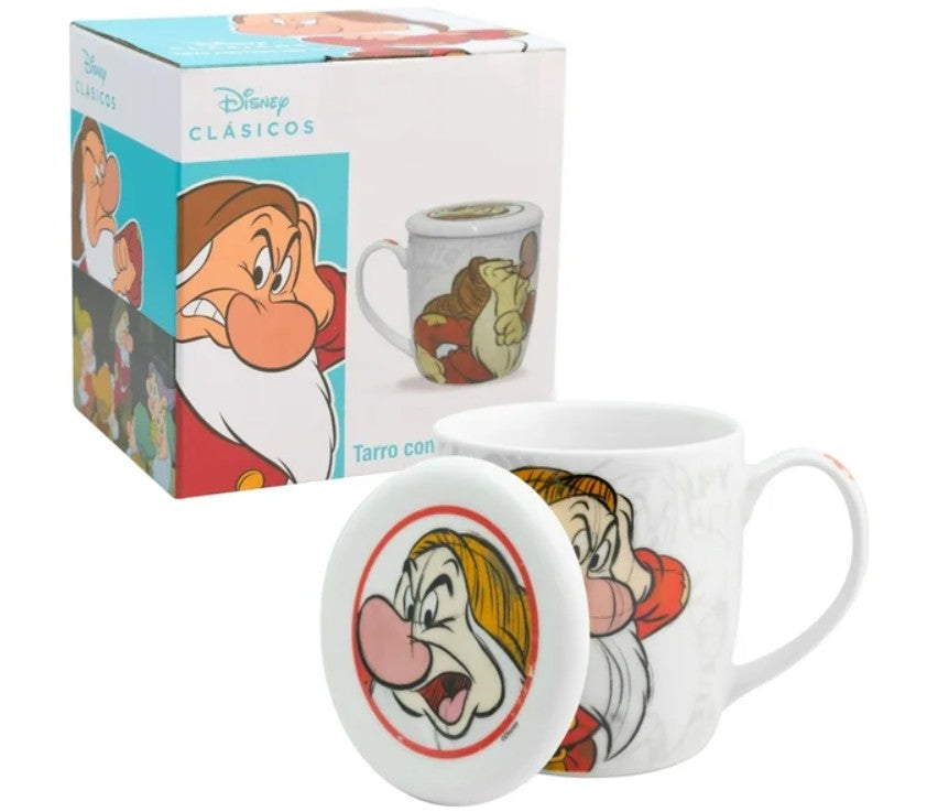 Gruñon Taza con tapa de Cermica Grumpy Blanca Nieves Capacidad 385ml con Caja de Regalo