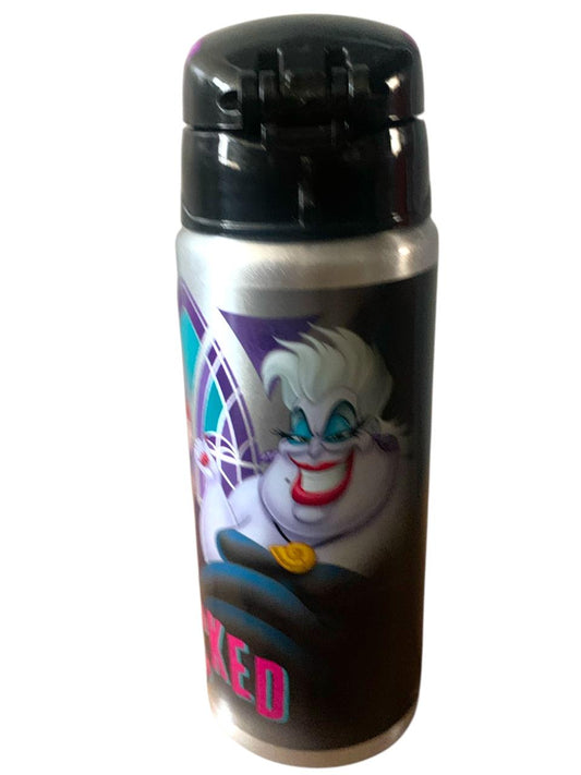 Villanas Disney Botella de aluminio Ursula, Malefica y Reina Malvada Termo para Bebidas Frescas Tapa con Apertura Push Up y Popote