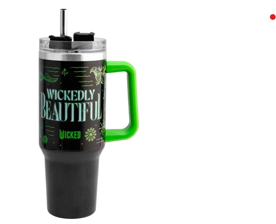 Wicked Termo Alto Doble Pared Con Asa Y Popote Elphaba, Capacidad 1.2 L Acero Inoxidable