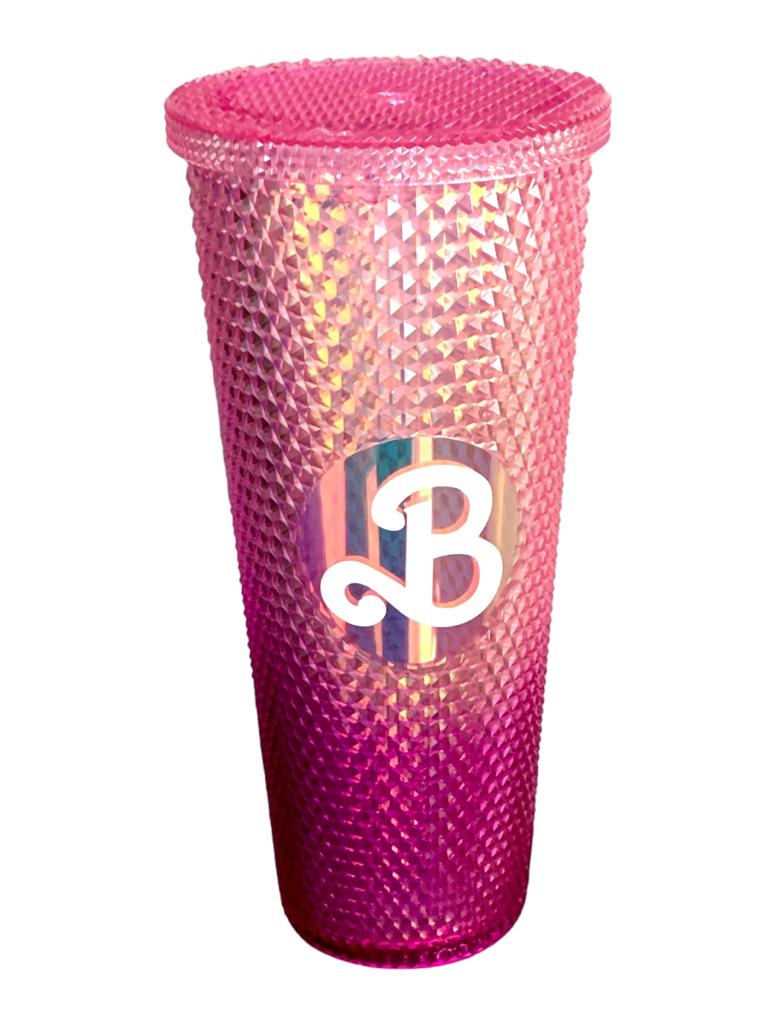 Vaso  Barbie Texturizado Tachuelas con popote termico capacidd 24 onzas
