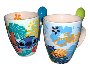 Stitch Juego de 2 Tazas de Pareja con cucharas Ohana Disney Lilo & Stitch Tarros de Ceramica capacidad 310 ml