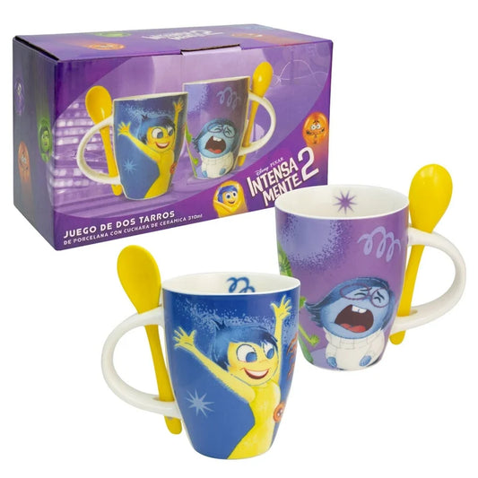 Intensamente 2 Set de 2 Tazas Porcelana con Cuchara, Capacidad 310 ML con Caja de Regalo