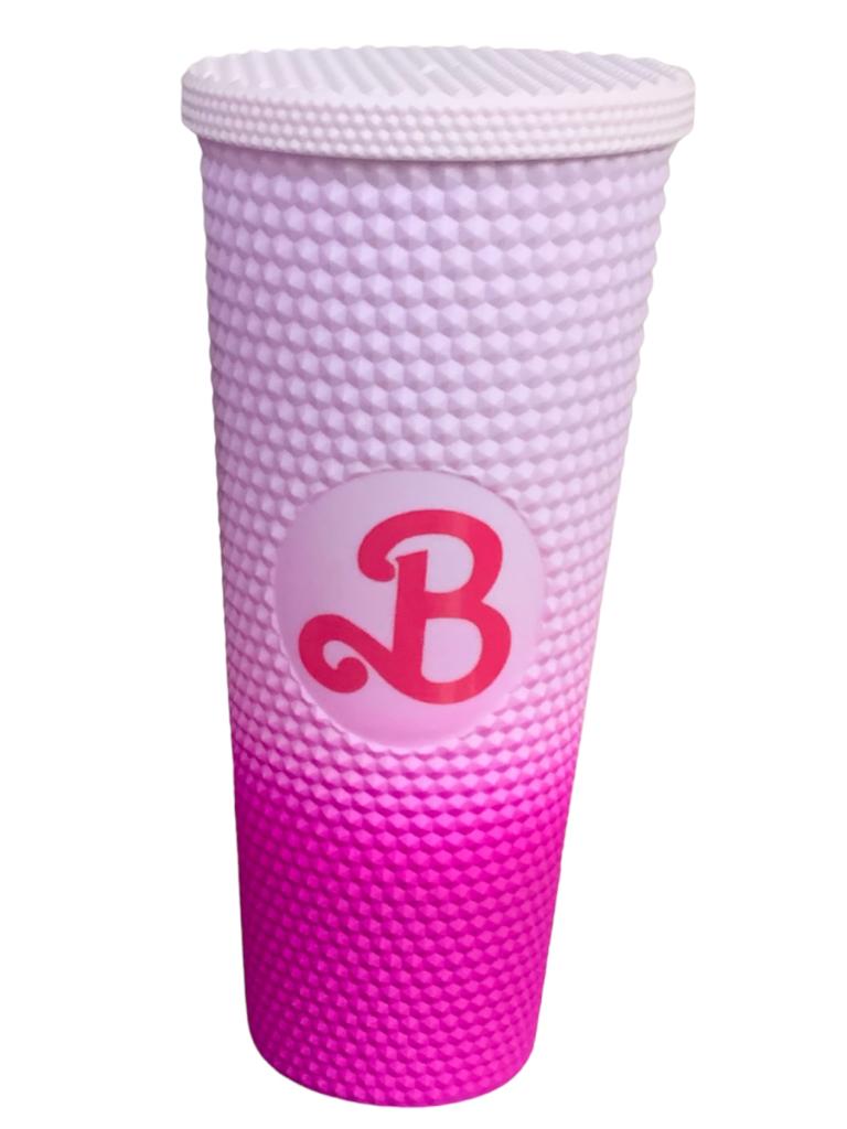 Vaso  Barbie Texturizado Tachuelas con popote termico capacidd 24 onzas