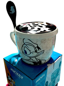 Pato Donald Taza de Porcelana con Tapa, Cuchara y Caja de Regalo 580 ml
