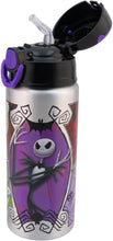 Cargar imagen en el visor de la galería, Jack Skellington Botella de aluminio Extraño Mundo Jack, Termo para Bebidas Frescas. Tapa con Apertura Push Up y Popote
