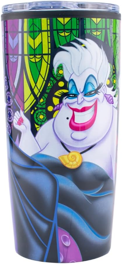 Villanas Disney Vaso Reutilizable Doble Pared Disney Villanas, Maléfica, Úrsula y Reina Malvada, Termo para Bebidas Calientes con Tapa Transparente Deslizable, Capacidad 450 mililitros