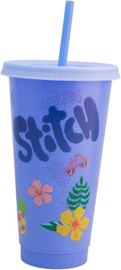 Stitch Vaso azul Obscuro de plastico con tapa y popote, vaso para niños escolar, vaso para agua, jugos, sodas. (Copia)